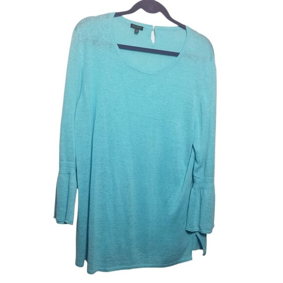 Talbots Women's Powder Blue XL 100% Fine Verse Linen Bracelet Bell Sleeve - Picture 1 of 4